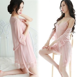 Set Váy ngủ + Áo choàng + Quần lọt khe Sexy Gợi cảm DN06 Đồ ngủ nữ Quyến rũ xuyên thấu mặc nhà