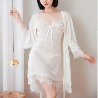 Set Váy ngủ + Áo choàng + Quần lọt khe Sexy Gợi cảm DN06 Đồ ngủ nữ Quyến rũ xuyên thấu mặc nhà