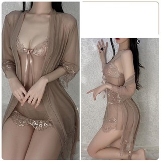 Đồ ngủ ren sexy cao cấp gợi cảm DN06 CHE TÊN Sét Váy Ngủ + Áo choàng tặng quần Chip Đồ ngủ nữ Gợi Cảm Quyến Rũ