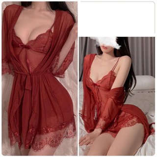 Đồ ngủ ren sexy cao cấp gợi cảm DN06 CHE TÊN Sét Váy Ngủ + Áo choàng tặng quần Chip Đồ ngủ nữ Gợi Cảm Quyến Rũ
