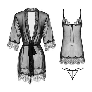 Váy ngủ nữ sexy ren voan mỏng có kèm Áo choàng xuyên thấu quyến rũ tặng Chip DN06 Đồ ngủ nữ gợi cảm