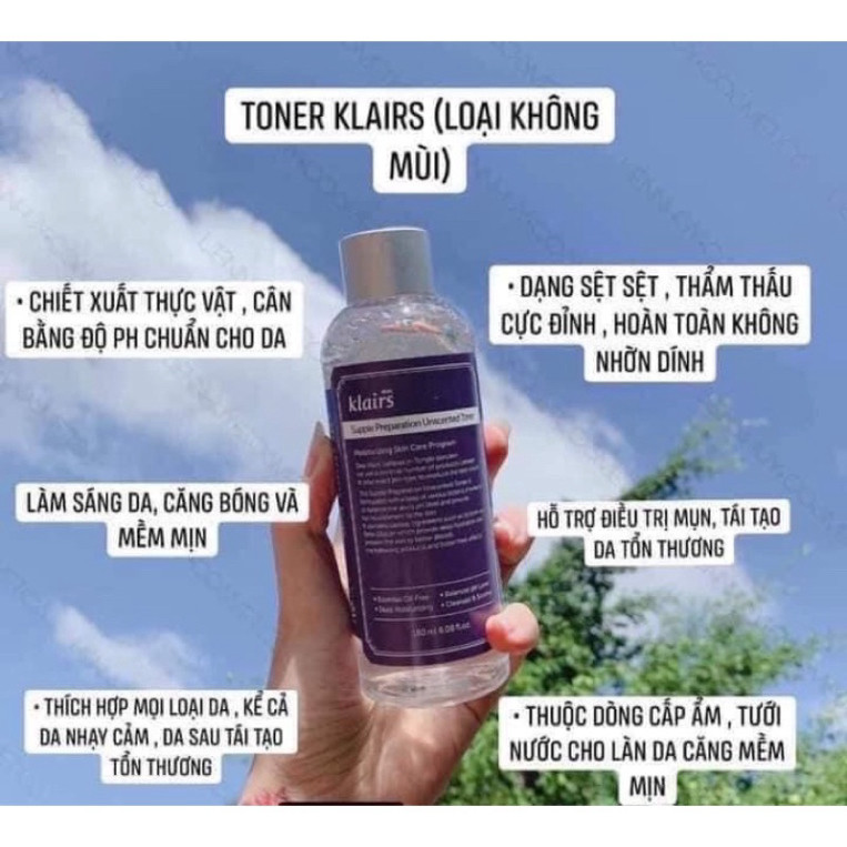 Toner Klairs Supple Preparation Facial 180ml lành tính dịu nhẹ không mùi