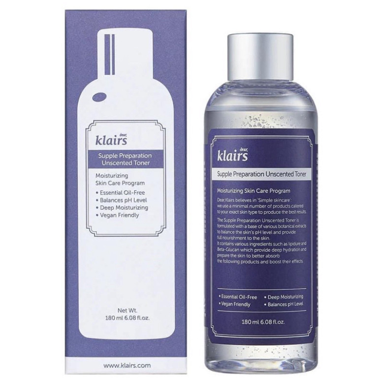 Toner Klairs Supple Preparation Facial 180ml lành tính dịu nhẹ không mùi