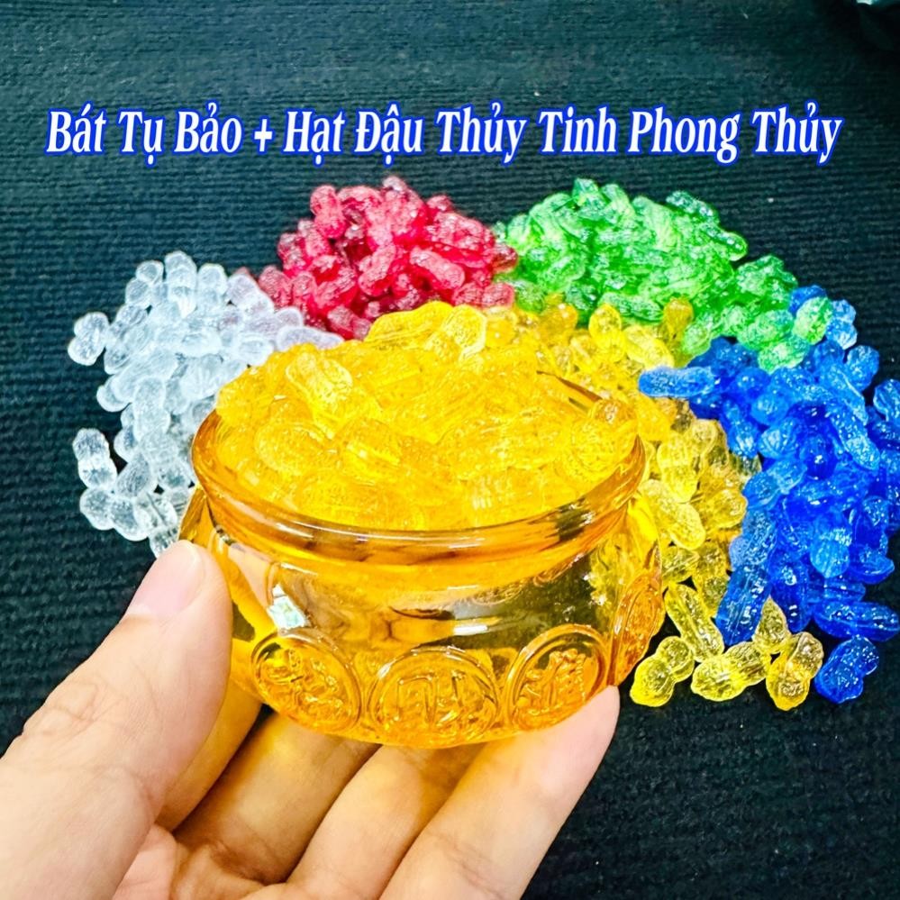 [RƯỚC LỘC] Full Combo Bát Tụ Bảo Thủy Tinh Pha Lê + Kèm đầy Hạt Đậu Thủy Tinh Đủ Màu, Chiêu Tài Lộc Cực Mạnh