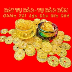 Bộ Bát Tụ Bảo Bồn Kim Ngân Thủy Tinh + 7 Đồng Xu 9 Đồng Xu Cổ Âm Dương Pha Lê Phong Thủy, trang trí, decor