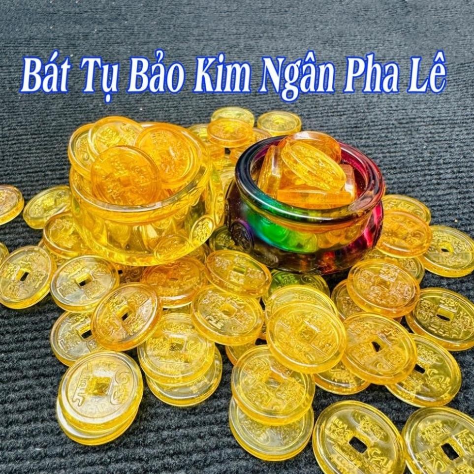 [RƯỚC LỘC] Bát Tụ Bảo Thủy Tinh + Combo 7 Xu 9 Xu Thủy Âm Dương Pha Lê trang trí, chiêu hút tài lộc cho gia chủ