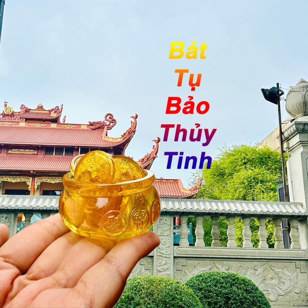 [RƯỚC LỘC] Bộ Bát Tụ Bảo Thủy Tinh Kèm Đồng Xu Âm Dương Thủy Tinh, 7 xu cho Nam, 9 Xu cho Nữ trang trí bàn làm việc, tủ