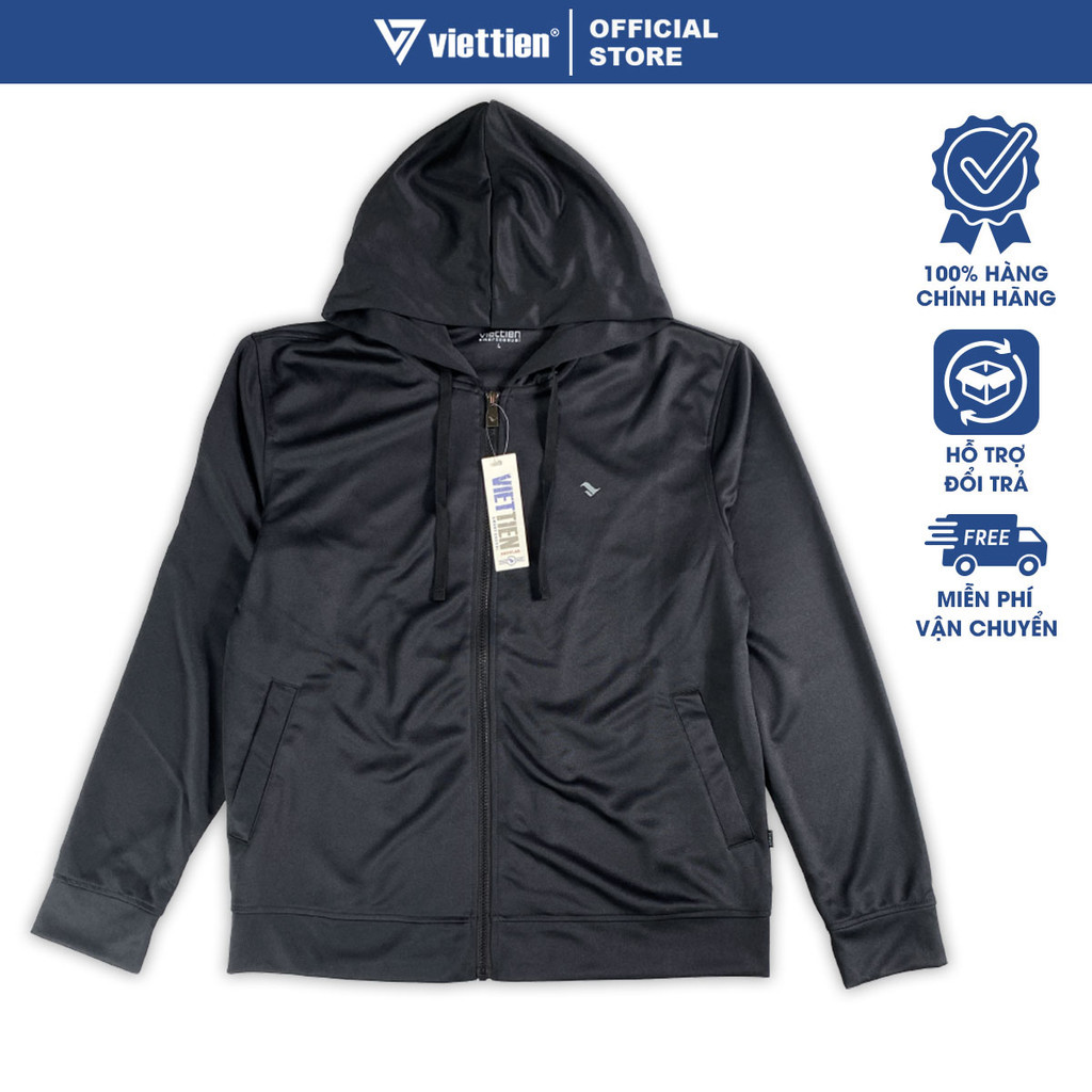 VIỆT TIẾN - Áo Khoác Gió Chống Nắng Thể Thao Màu Đen Có Mũ Siêu Nhẹ,Viettien Smart Casual