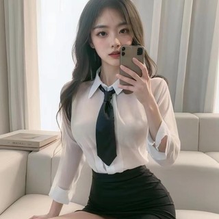 Cosplay Thư ký sexy Tặng cà vạt cao cấp gợi cảm DN20 Váy ngủ ôm Body kèm Áo sơ mi trắng nữ công sở quyến rũ cám dỗ