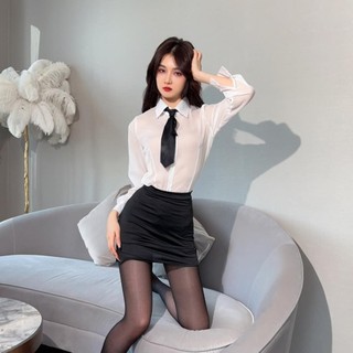 Bộ Áo Sơ Mi Trắng Chiết Eo + Chân Váy Ôm Hông Gợi Cảm Hàng Mới DN20 Bộ đồ ngủ sexy Cosplay Cô Thư ký cám dỗ quyến rũ