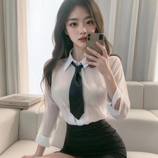 Bộ Áo Sơ Mi Trắng Chiết Eo + Chân Váy Ôm Hông Gợi Cảm Hàng Mới DN20 Bộ đồ ngủ sexy Cosplay Cô Thư ký cám dỗ quyến rũ
