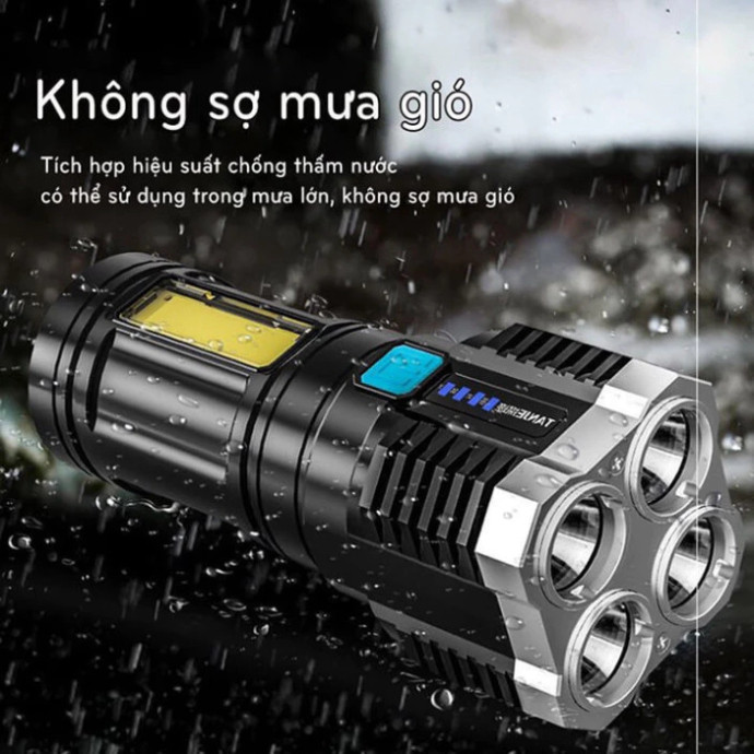 Đèn Pin Cầm Tay Siêu Sáng Chiếu Xa 200M 4 Chế Độ Sáng, Chống Thấm Nước, Có COB Led hông HOT HOT
