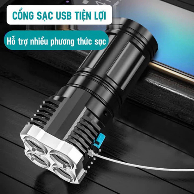Đèn Pin Cầm Tay Siêu Sáng Chiếu Xa 200M 4 Chế Độ Sáng, Chống Thấm Nước, Có COB Led hông HOT HOT