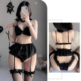 Đồ lót Sexy phối Nơ kèm Đai Garter nịt Tất vớ cám dỗ DN84 Bộ đồ ngủ nữ cosplay Hầu gái Đen Đỏ Trắng Hồng Quyến rũ