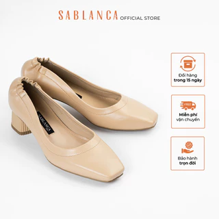 Giày cao gót 5cm mũi vuông đế trụ kiểu dáng thanh lịch đơn giản Dolly Ballerina Heels SABLANCA BV0072