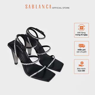 Giày cao gót 10cm mũi vuông quan ngang đính đá cao cấp Crystal Strappy Heels SABLANCA SN0012