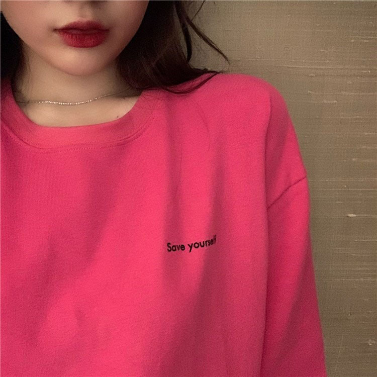 Áo thun nữ in chữ save yoursefl form rộng màu hồng ATD240 Miucho cổ tròn basic