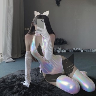Bộ Đồ Lót Liền Thân Da Bóng Kèm Tất và Bờm Sexy Gợi Cảm JS59 Bộ Đồ Ngủ Nữ Cám Dỗ Bodysuit Quyến Rũ