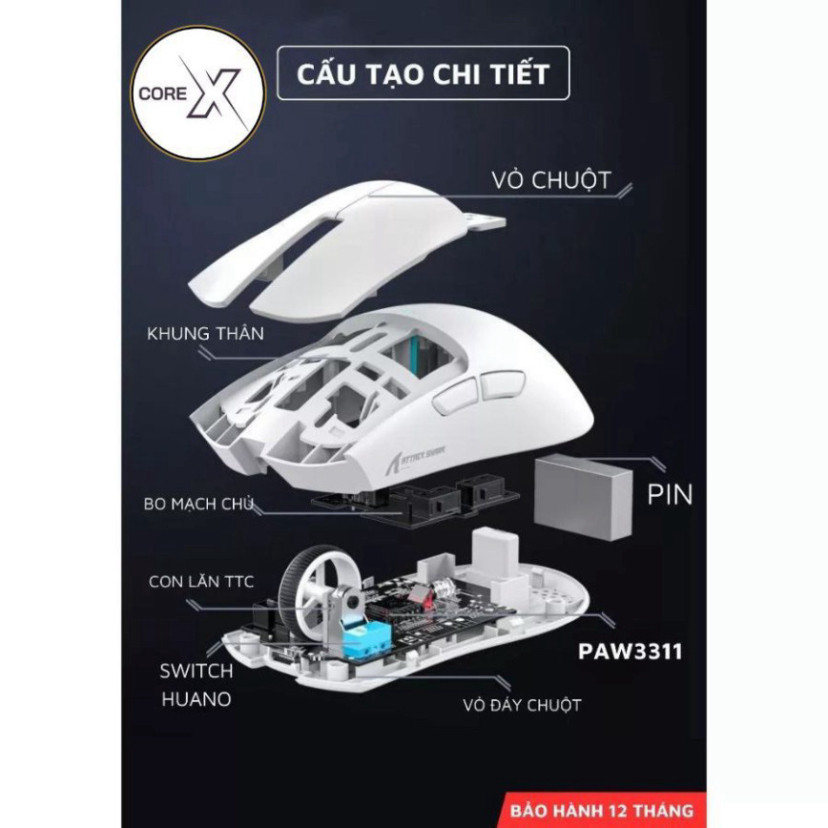 Chuột Gaming Attack Shark R1-X11 Siêu Nhẹ Chip Paw3311 Cực Mạnh 3 Mode Kết Nối Bluetooth / 2.4G / Type-C | BigBuy360 - bigbuy360.vn