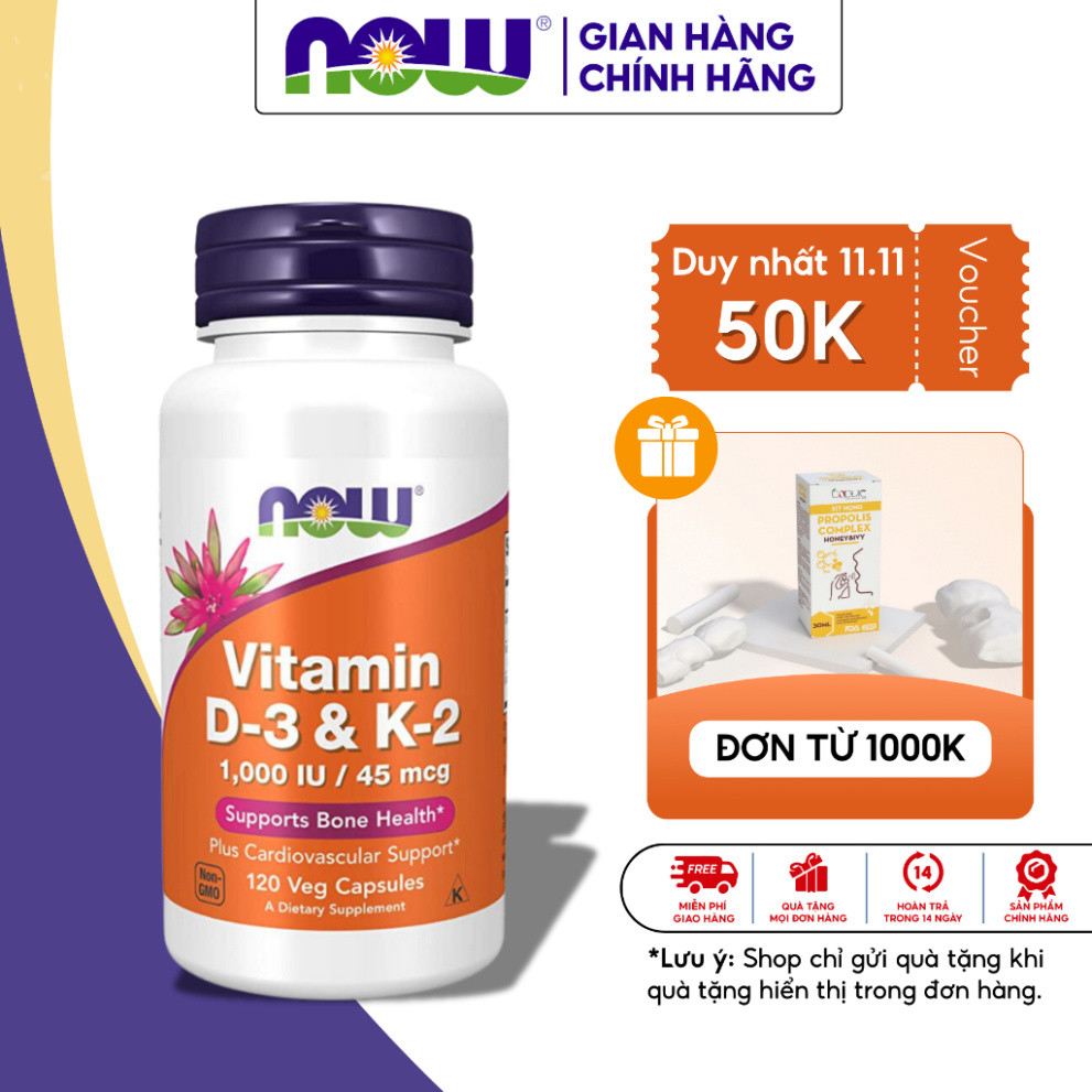 VITAMIN NOW D3 K2 , VITAMIN D3K2 MỸ, HỖ TRỢ XƯƠNG CHẮC KHỎE, TĂNG ĐỀ KHÁNG, MIỄN DỊCH
