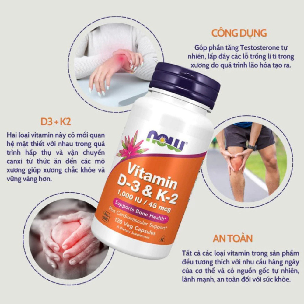 VITAMIN NOW D3 K2 , VITAMIN D3K2 MỸ, HỖ TRỢ XƯƠNG CHẮC KHỎE, TĂNG ĐỀ KHÁNG, MIỄN DỊCH
