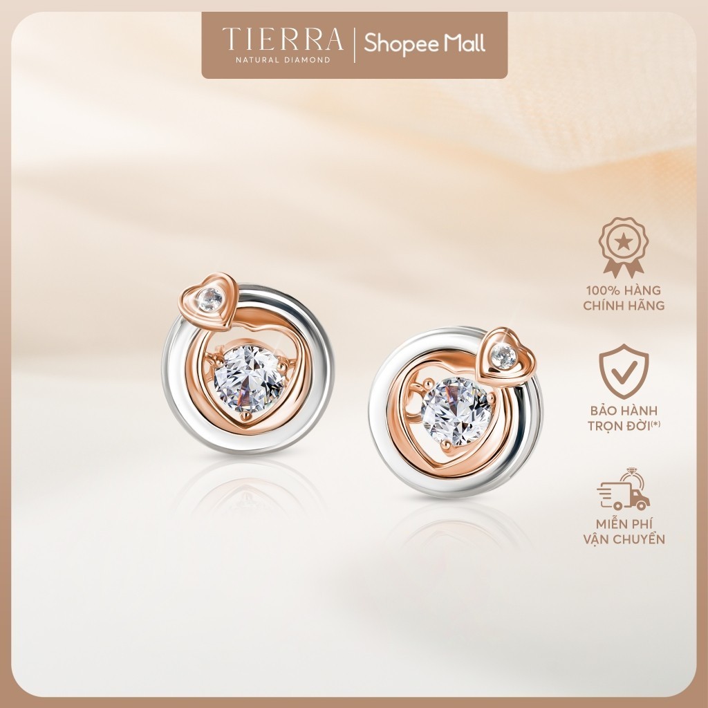 [CHAT TRƯỚC KHI ĐẶT] Bông Tai Tierra Rosie Heart BTA8147 Vàng 14K, Đá CZ, Thiết Kế Sang Trọng