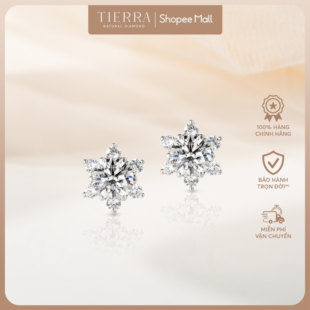 [CHAT TRƯỚC KHI ĐẶT] Bông Tai Tierra Halo Hoa Tuyết BTA2152, Vàng 14K/ 18K, Thiết Kế Thanh Lịch, Sang Trọng