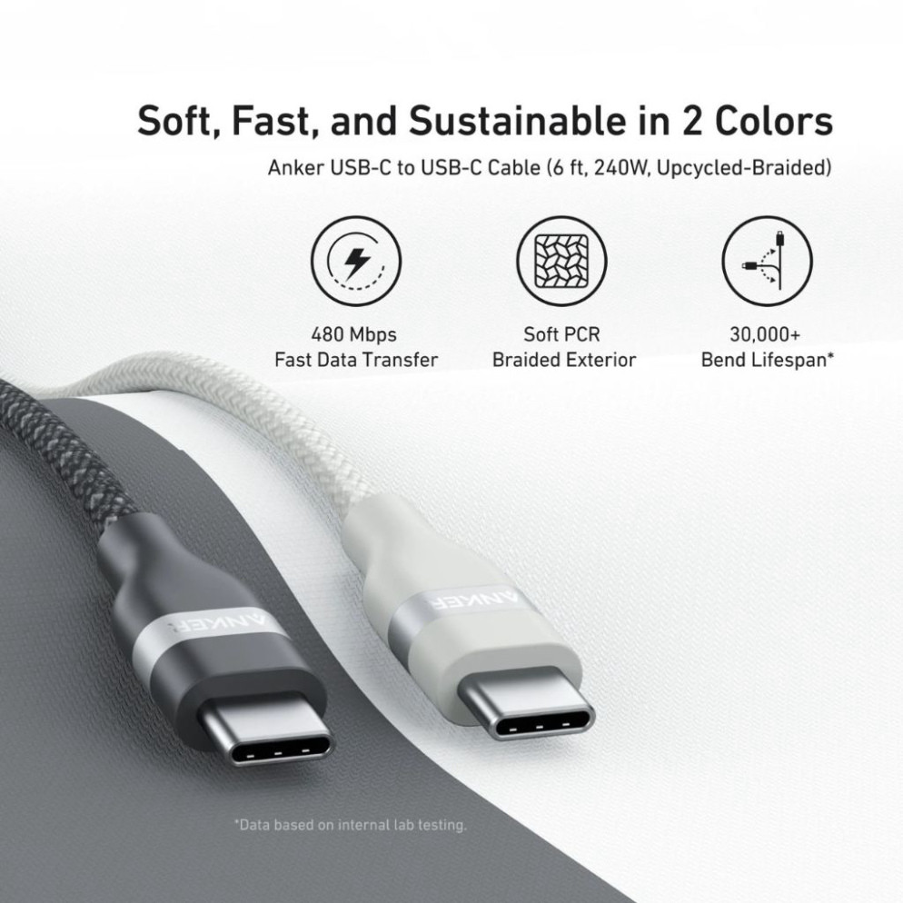 Cáp Sạc Anker Nano Bọc Dù USB-C To USB-C 240w A82E2 - Bảo Hành 18 Tháng | BigBuy360 - bigbuy360.vn