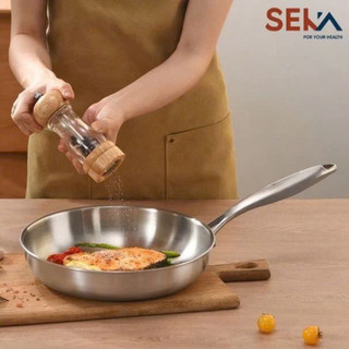 Chảo chống dính tự thân, chảo inox 304 sáng bóng, nguyên khối 304 5 lớp sâu lòng dùng cho mọi loại bếp đa - Bếp của Hà