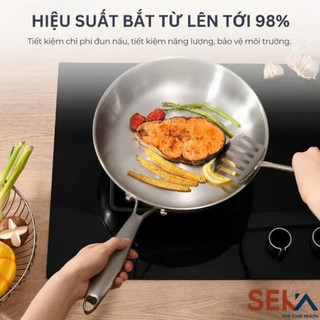 Chảo chống dính tự thân, chảo inox 304 sáng bóng, nguyên khối 304 5 lớp sâu lòng dùng cho mọi loại bếp đa - Bếp của Hà