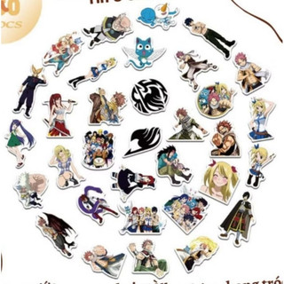 Set combo 50 miếng dán sticker hoạt hình anime Hội pháp sư Fairy Tail chống thấm nước dán nón mũ bảo hiểm laptop vali sổ