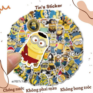 Set 10 30 50 sticker MINIONS chống thấm nước decal dán nón bảo hiểm laptop xe máy đàn guitar bình giữ nhiệt