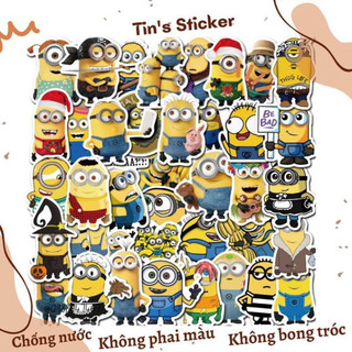 Set 10 30 50 sticker MINIONS chống thấm nước decal dán nón bảo hiểm laptop xe máy đàn guitar bình giữ nhiệt