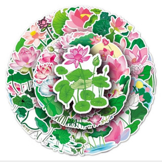 Set 10 30 50 sticker hoa sen dán nón mũ bảo hiểm laptop vali sổ tay đàn guitar điện thoại tủ lạnh xe máy