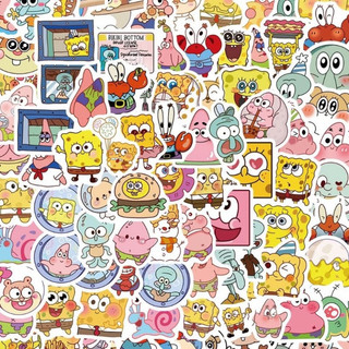 Set 18 54 90 sticker bọt biển SpongeBob dán nón mũ bảo hiểm laptop vali sổ tay đàn guitar điện thoại xe máy tủ lạnh