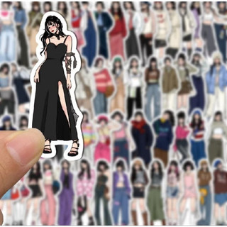 Set 12 36 60 stickers cô gái mocha thời trang đa phong cách dán nón mũ bảo hiểm laptop vali sổ tay đàn guitar điện thoại