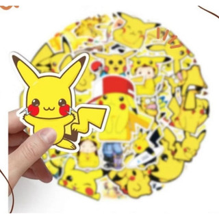 Set combo 50 miếng dán sticker Pikachu chống thấm nước dán nón mũ bảo hiểm laptop xe máy đàn guitar vali sổ sách