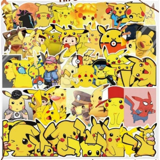 Set combo 50 miếng dán sticker Pikachu chống thấm nước dán nón mũ bảo hiểm laptop xe máy đàn guitar vali sổ sách