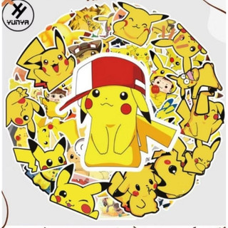 Set combo 50 miếng dán sticker Pikachu chống thấm nước dán nón mũ bảo hiểm laptop xe máy đàn guitar vali sổ sách