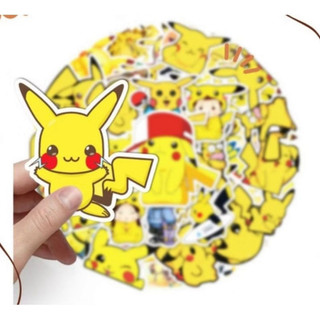 Set combo 50 miếng dán sticker Pikachu chống thấm nước dán nón mũ bảo hiểm laptop xe máy đàn guitar vali sổ sách