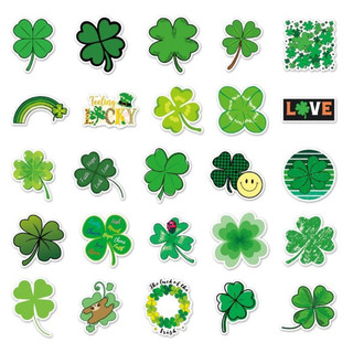 Set 10 30 50 sticker cỏ 3 lá và cỏ 4 lá may mắn dán nón mũ bảo hiểm laptop vali sổ tay đàn guitar điện thoại xe máy tủ