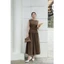 Set nâu áo cổ thuyền đổ sau dáng peplum xoè + chân váy tùng xoè có túi