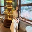 Đầm linen kem cổ V form suông rộng có túi + dây cột eo nâu