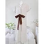 Đầm linen kem cổ V form suông rộng có túi + dây cột eo nâu