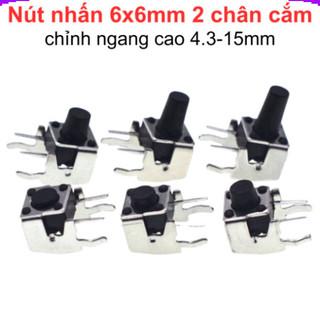 [Giá combo] (50 cái) Nút nhấn 6x6mm 2 chân cắm chỉnh ngang cao 4.3 - 15mm