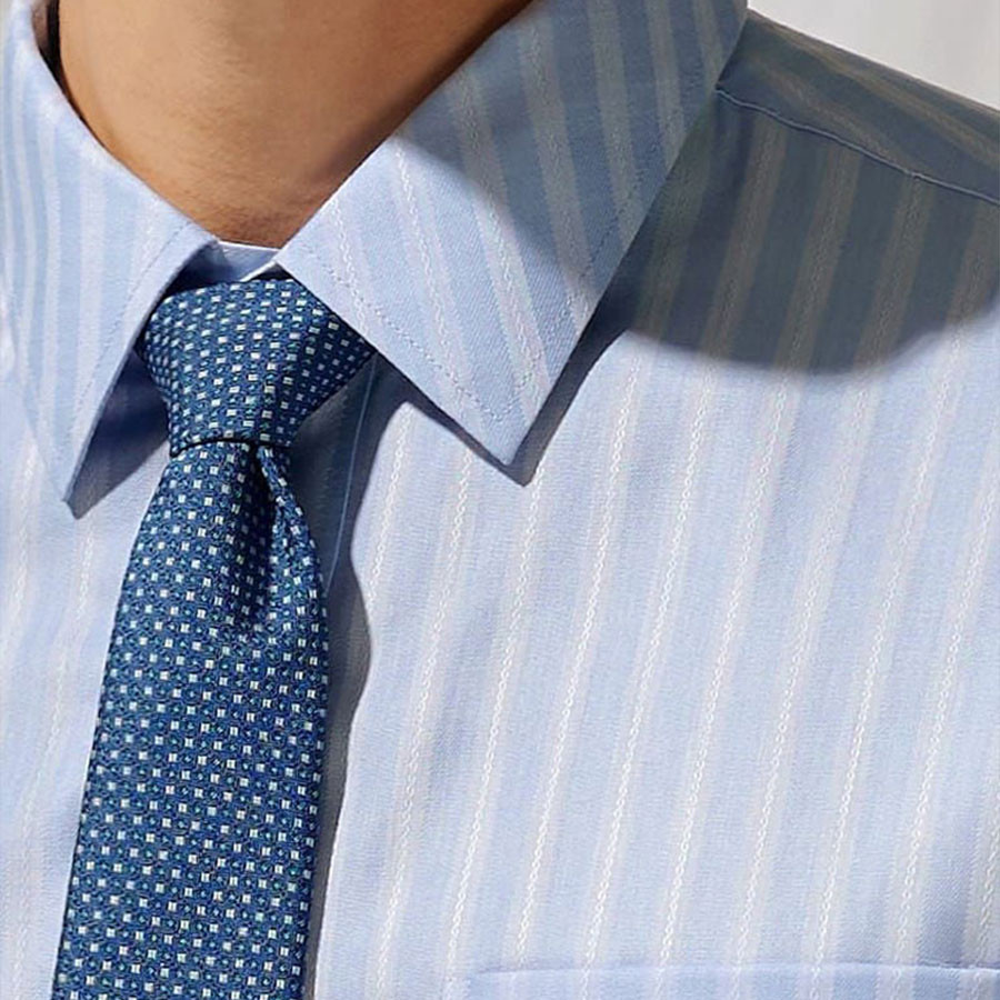 MERRIMAN SALE - Áo Sơ Mi MERRIMAN Tay Dài, Màu Xanh Dương , Họa Tiết Sọc Dọc, Form Slim Fit Lai Bầu