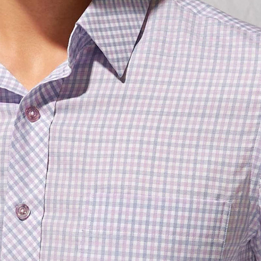 MERRIMAN SALE - Áo Sơ Mi MERRIMAN Tay Dài, Màu Tím , Họa Tiết Caro, Form Slim Fit Lai Bầu