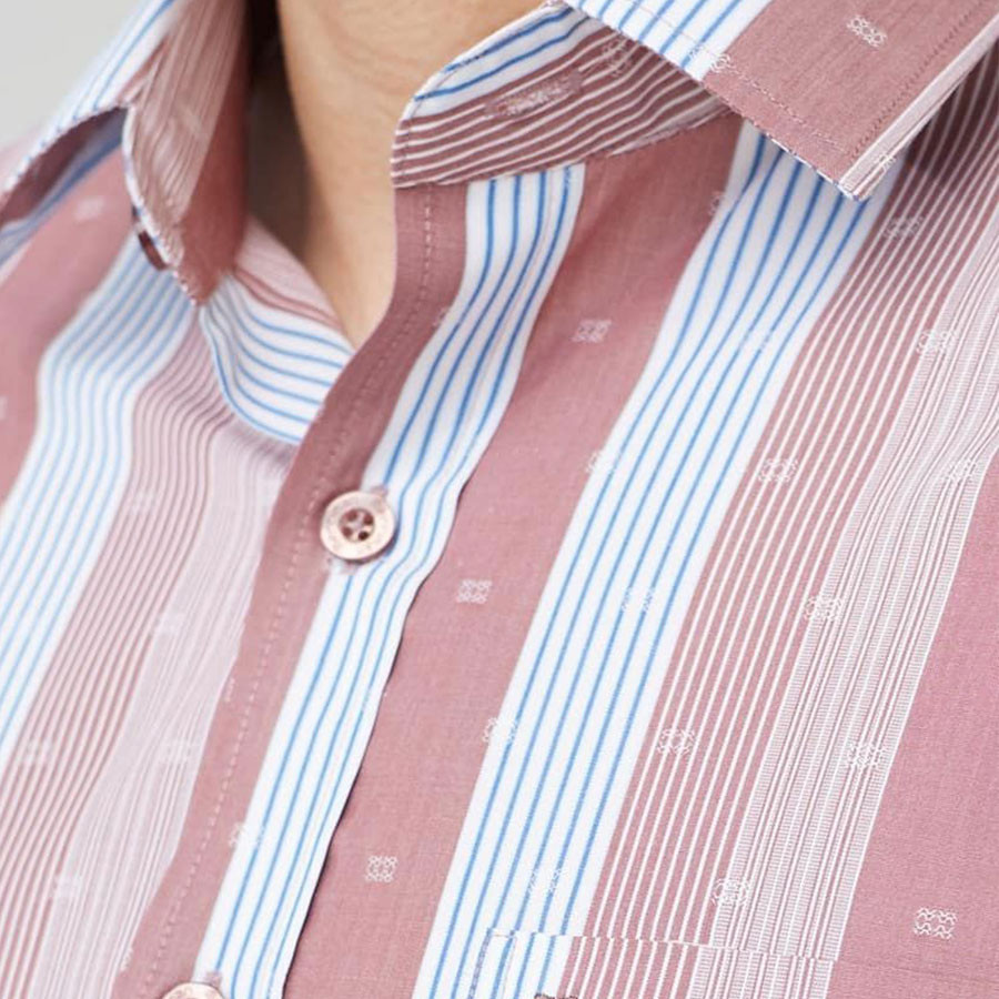 MERRIMAN SALE - Áo Sơ Mi MERRIMAN Tay Dài, Màu Clay , Họa Tiết Sọc Dọc, Form Slim Fit Lai Ngang