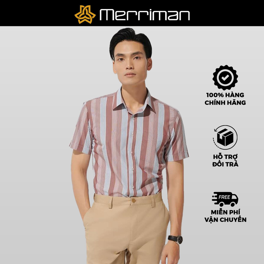MERRIMAN SALE - Áo Sơ Mi MERRIMAN Tay Ngắn, Màu Clay , Họa Tiết Caro, Form Slim Fit Lai Ngang