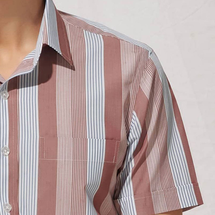 MERRIMAN SALE - Áo Sơ Mi MERRIMAN Tay Ngắn, Màu Clay , Họa Tiết Caro, Form Slim Fit Lai Ngang